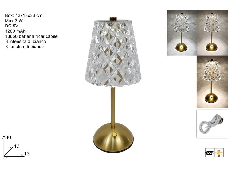 Lampada Led Ricaricabile Con Base Metallo Oro