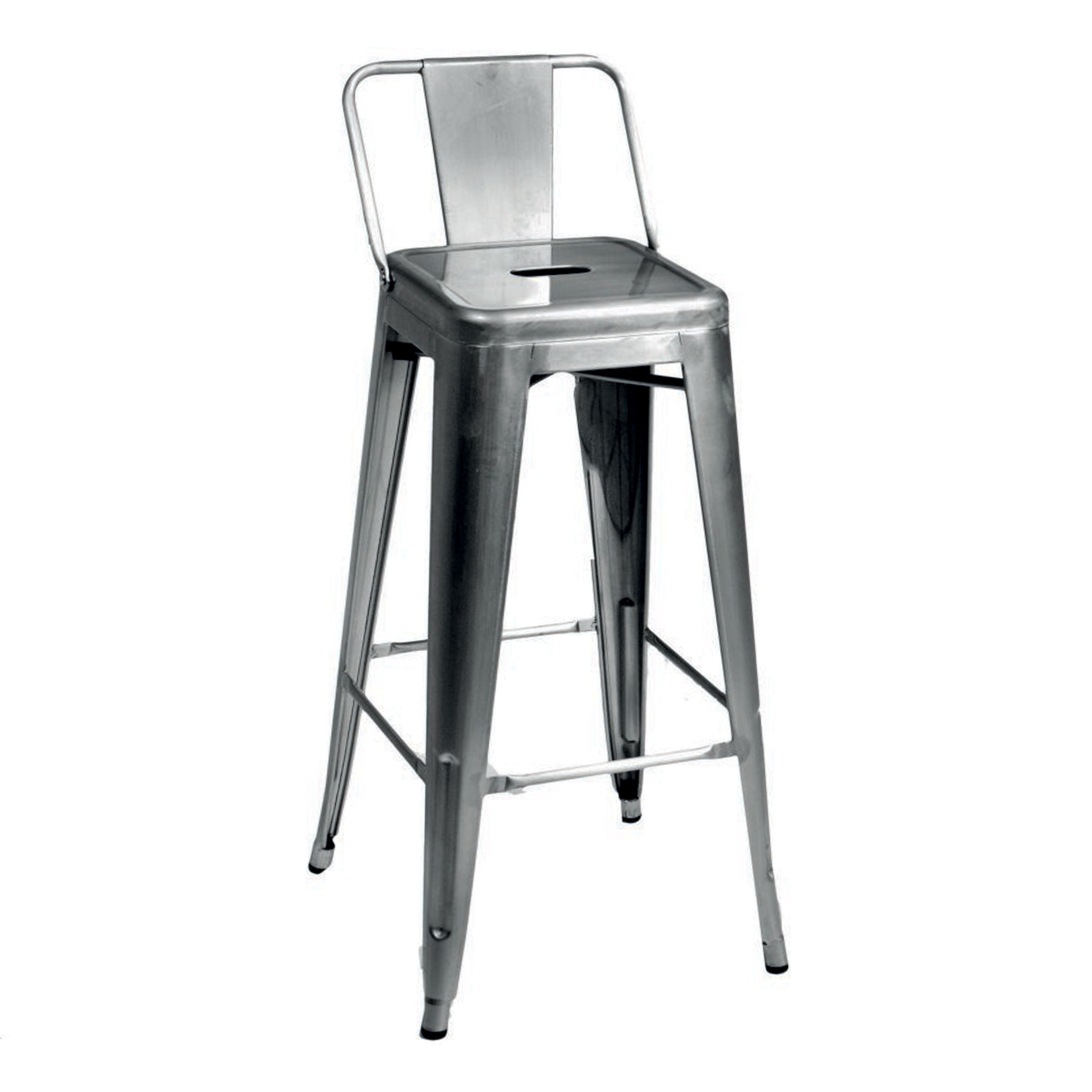 Bristol Sgabello Alto Con Schienale Galvanizzato Cm.43x43x76/99