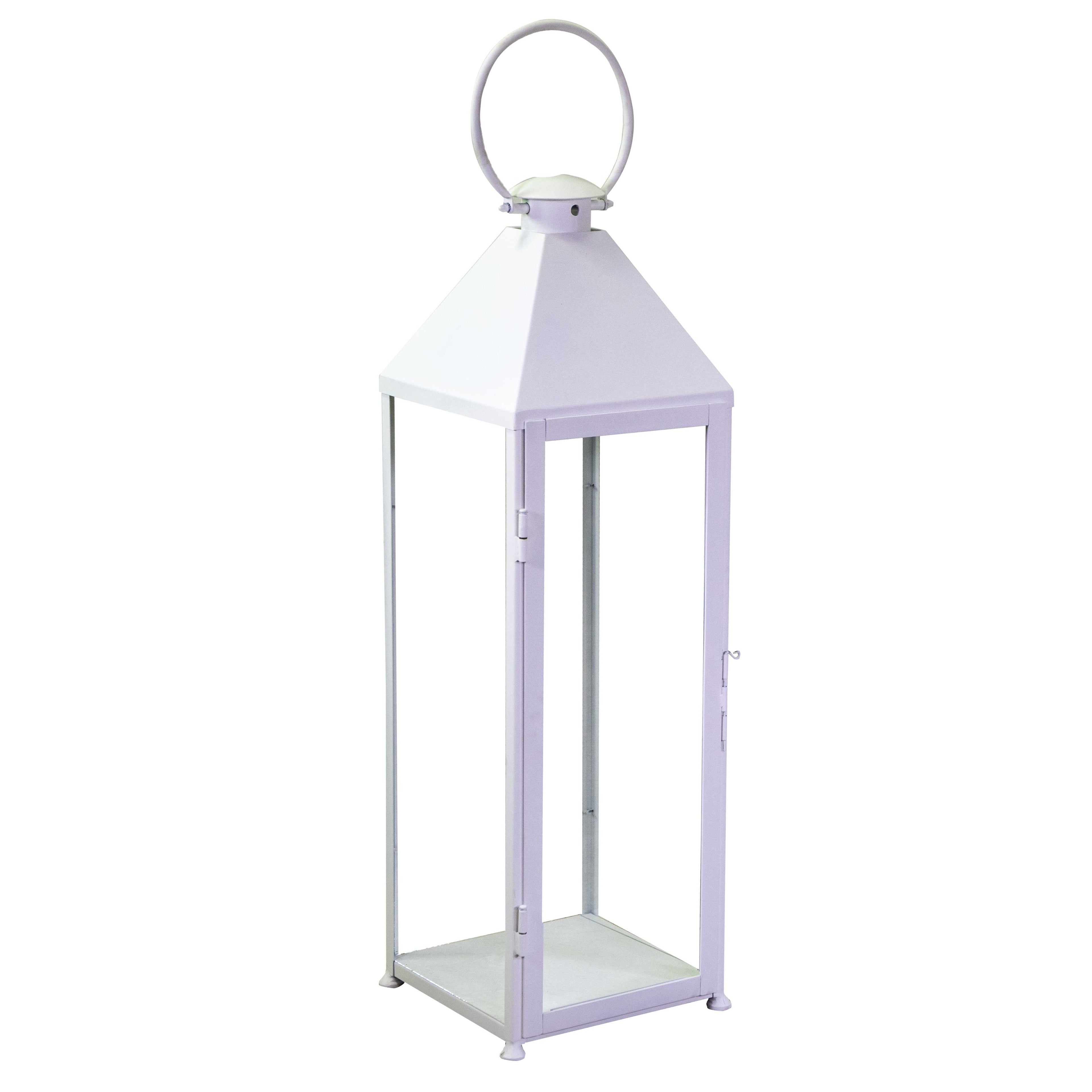 Lanterna In Metallo Bianco Cm.30x30xh.100