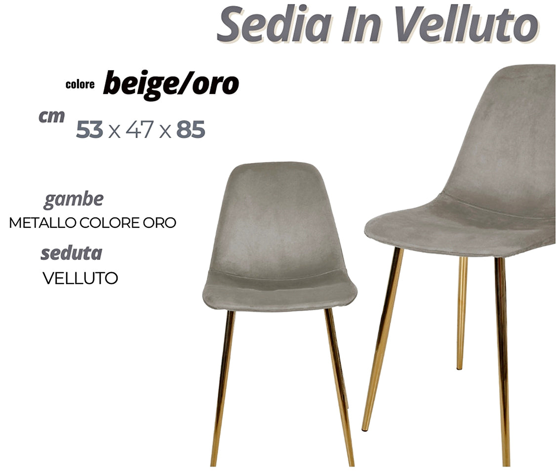 Sedia Velluto Beige/oro Cm.53x47x85h