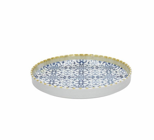 Selinunte Piatto Piano Cm.21 Bordato Blu/giallo