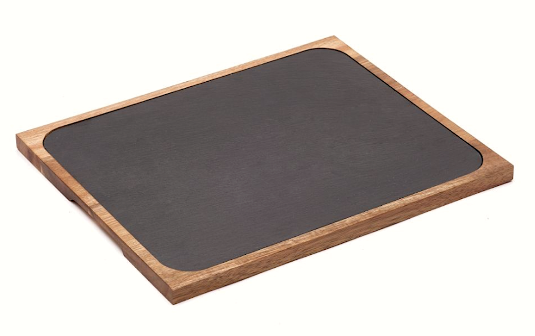 Tagliere Ardesia 1/2 + Base In Acacia Cm.34,5x28,5x1,5h