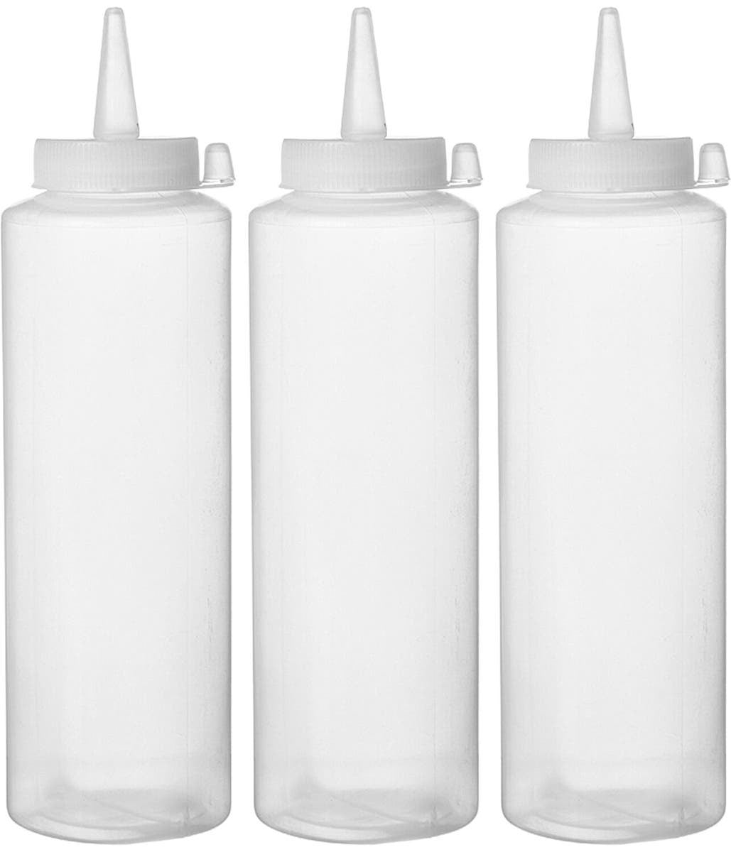 Set 3 Pezzi Bottiglie Dosatrici Trasparenti Lt.0,2 Diam.Mm.50x185h