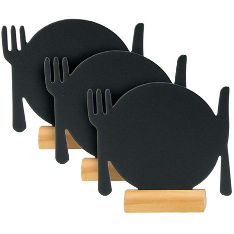 Set 3 Lavagnette Piatti Da Tavola Base Legno Con Pennarello Incluso