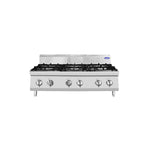 Cucina 6 Fuochi Gas da Banco in acciaio inox. Bruciatori 3x3,5+3x7 kw con fiamma pilota. Misure LxPxH 120x70x54,7 cm. Modello AT7G6B-C-1