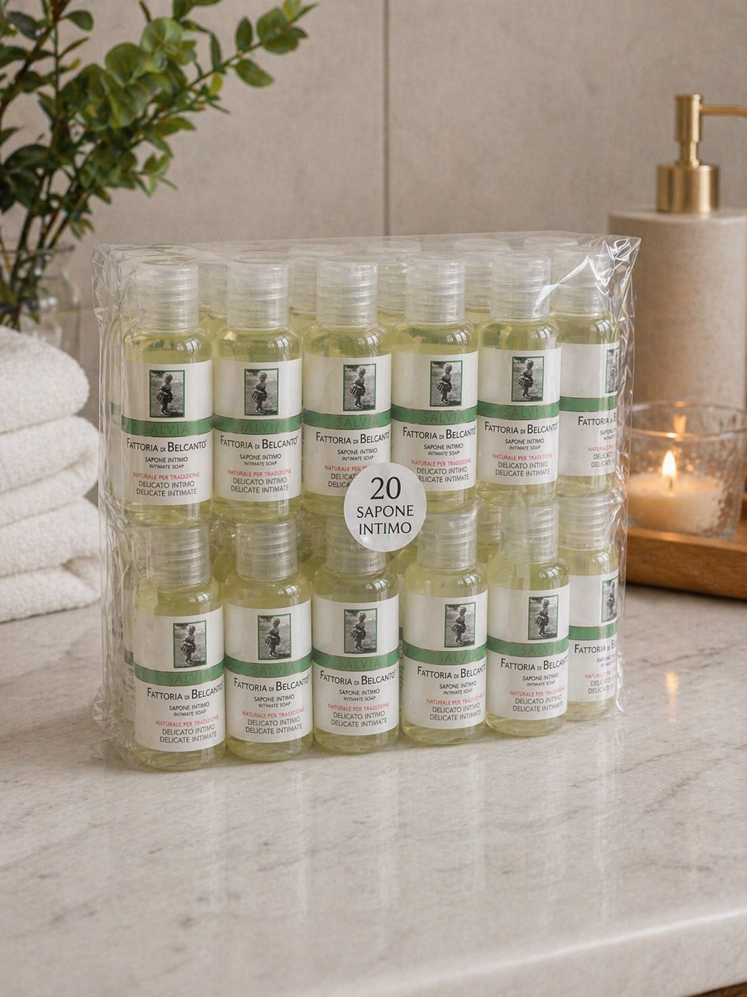 Linea Cortesia B&B – Detergente Intimo Salvia | Fattoria di Belcanto®

Confezione da 20 flaconi da 35 ml