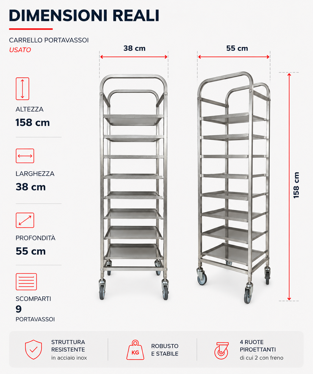 Carrello Portavassoi Usato 9 Scomparti in Acciaio Inox | Super Prezzo Offerta