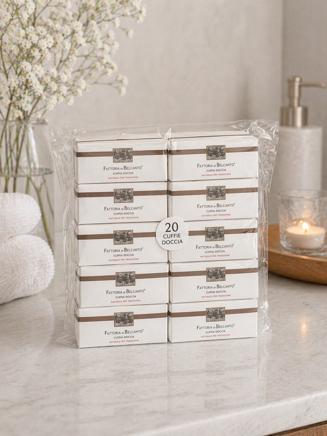 Linea Cortesia B&B – Cuffia Doccia Biancospino | Fattoria di Belcanto®

Confezione da 20 cuffie doccia