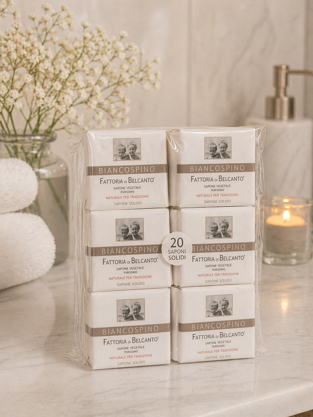 Linea Cortesia B&B – Saponetta Biancospino | Fattoria di Belcanto®

Confezione da 20 saponi solidi da 20 grammi