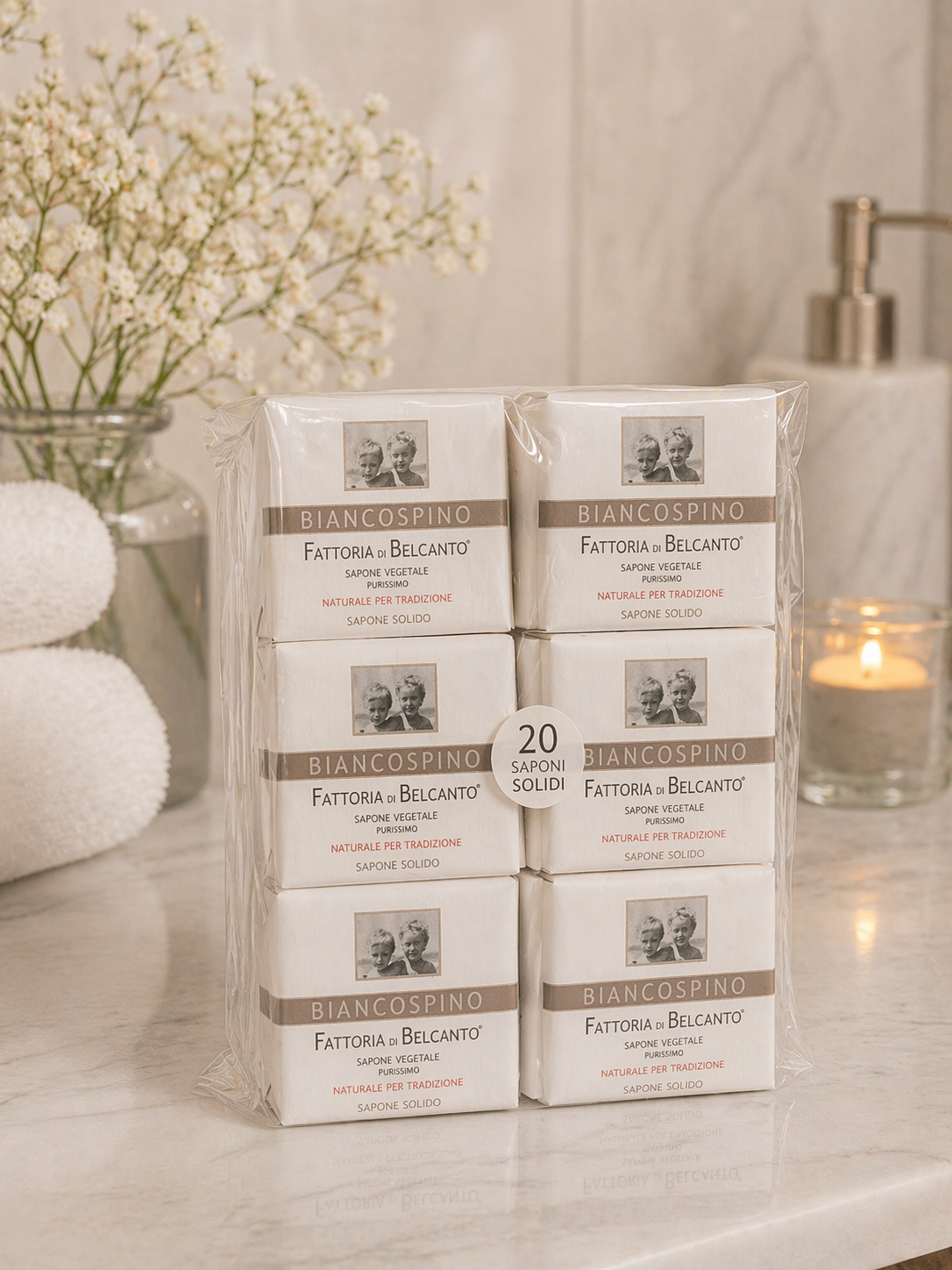 Linea Cortesia B&B – Saponetta Biancospino | Fattoria di Belcanto®

Confezione da 20 saponi solidi da 20 grammi