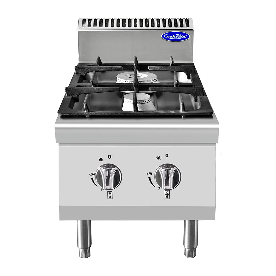 Cucina 2 Fuochi Gas da Banco in acciaio inox. Bruciatori 3,5+7 kw con fiamma pilota. Misure LxPxH 40x70x54,7 cm. Modello AT7G2B-C-1