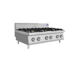 Cucina 6 Fuochi Gas da Banco in acciaio inox. Bruciatori 3x3,5+3x7 kw con fiamma pilota. Misure LxPxH 120x70x54,7 cm. Modello AT7G6B-C-1