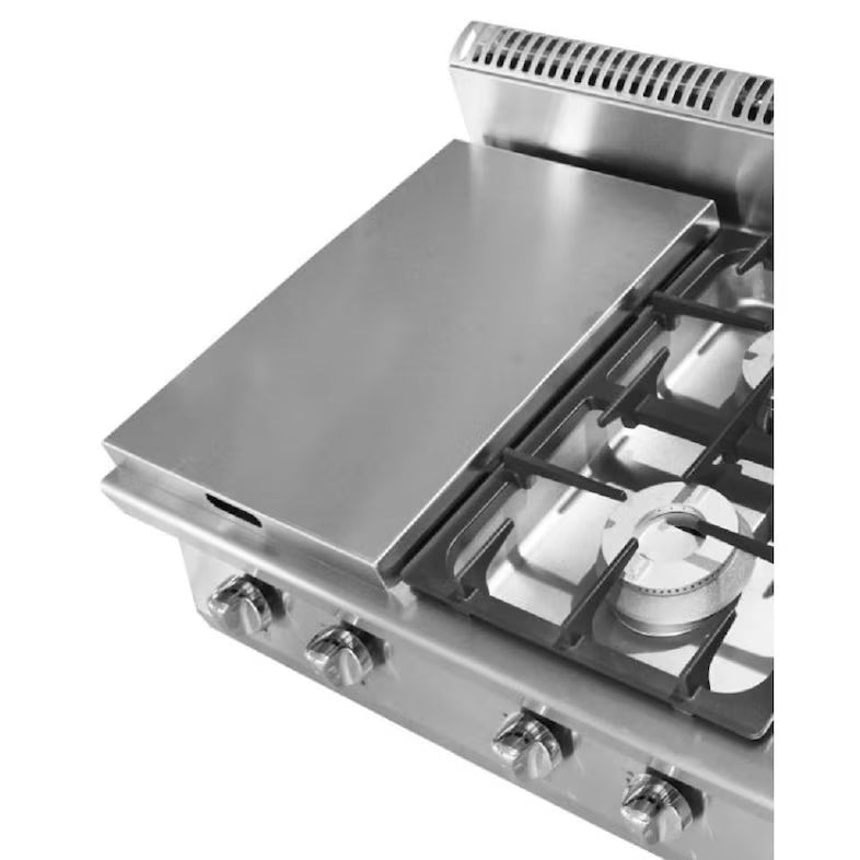 Cucina 4 Fuochi Gas da Banco in acciaio inox. Bruciatori 2x3,5+2x7 kw con fiamma pilota. Misure LxPxH 80x70x54,7 cm. Modello AT7G4B-C-1