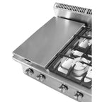 Cucina 4 Fuochi Gas da Banco in acciaio inox. Bruciatori 2x3,5+2x7 kw con fiamma pilota. Misure LxPxH 80x70x54,7 cm. Modello AT7G4B-C-1