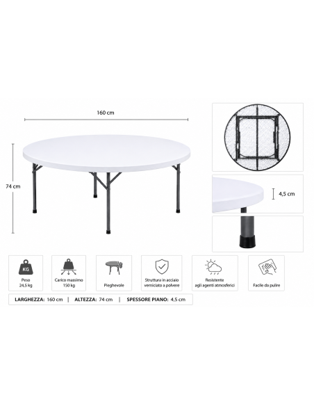 Tavolo Catering D160cm H74cm Gambe Pieghevoli